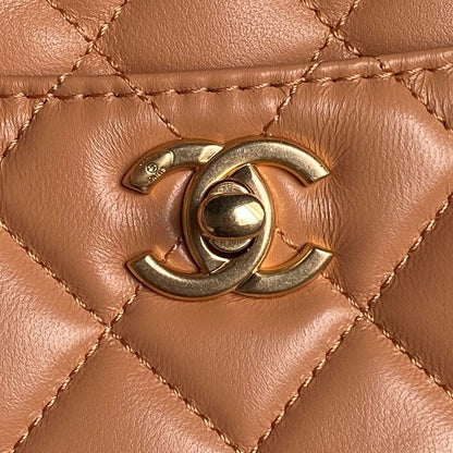 CHANEL 24K Shopping Bag 32cm Brown Calfskin Gold Hardware