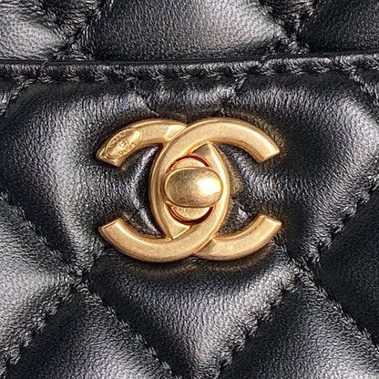 CHANEL 24K Shopping Bag 32cm Black Calfskin Gold Hardware