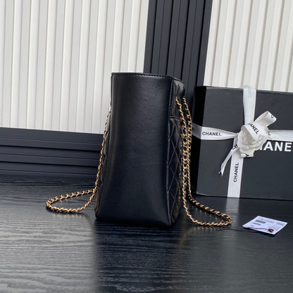 CHANEL 24K Shopping Bag 32cm Black Calfskin Gold Hardware