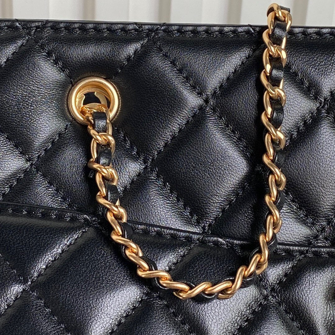 CHANEL 24K Shopping Bag 32cm Black Calfskin Gold Hardware