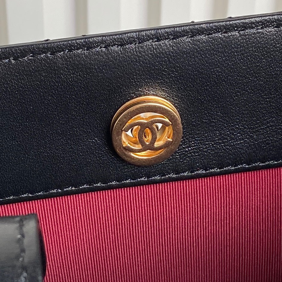 CHANEL 24K Shopping Bag 32cm Black Calfskin Gold Hardware