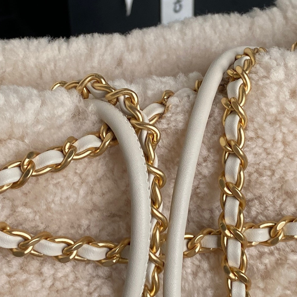 CHANEL 24K Hobo 22 Bag 20cm Beige Wool Fur