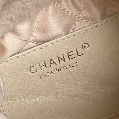 CHANEL 24K Hobo 22 Bag 20cm Beige Wool Fur