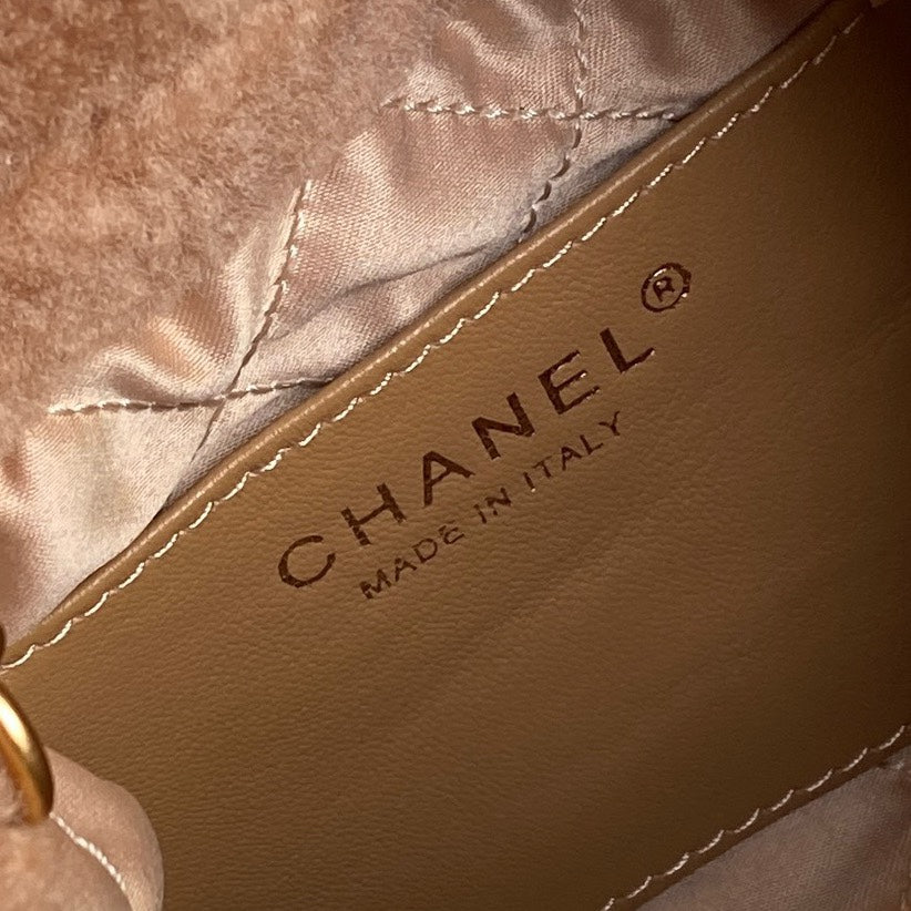 CHANEL 24K Hobo 22 Bag 20cm Brown Wool Fur