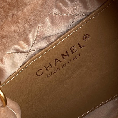 CHANEL 24K Hobo 22 Bag 20cm Brown Wool Fur
