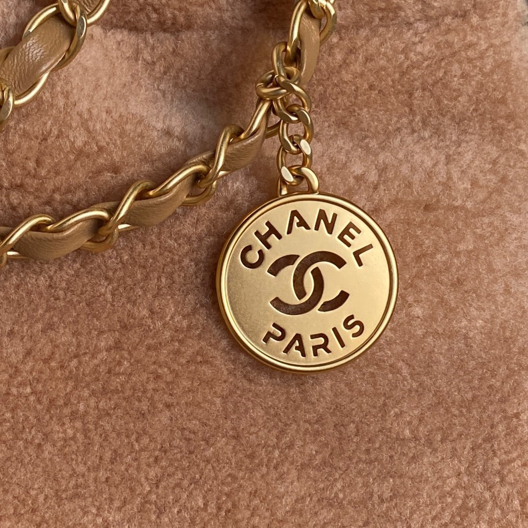CHANEL 24K Hobo 22 Bag 39cm Brown Wool Fur