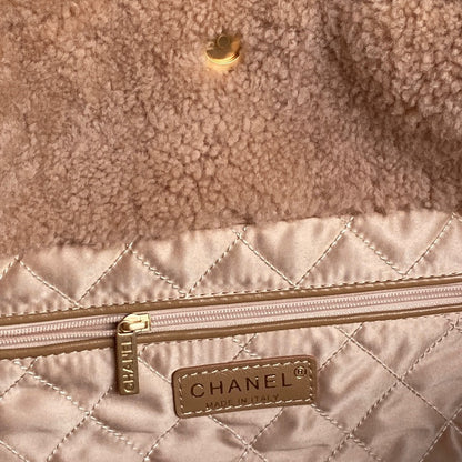 CHANEL 24K Hobo 22 Bag 39cm Brown Wool Fur