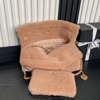 CHANEL 24K Hobo 22 Bag 35cm Brown Wool Fur
