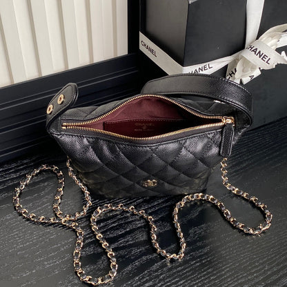 CHANEL 25C Hobo Bag 21.5cm Top Handle Black Grained Calfskin