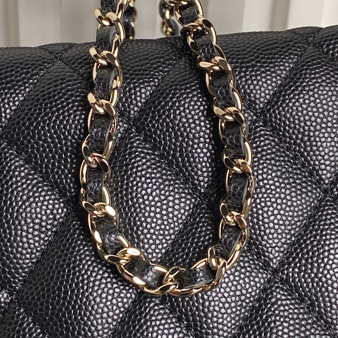 CHANEL 25C Hobo Bag 21.5cm Top Handle Black Grained Calfskin