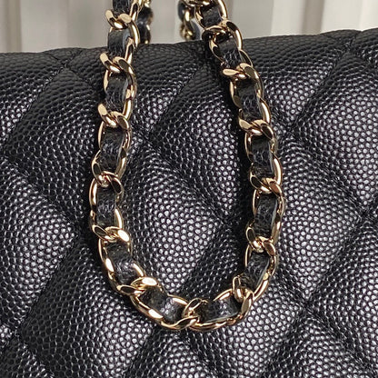 CHANEL 25C Hobo Bag 21.5cm Top Handle Black Grained Calfskin