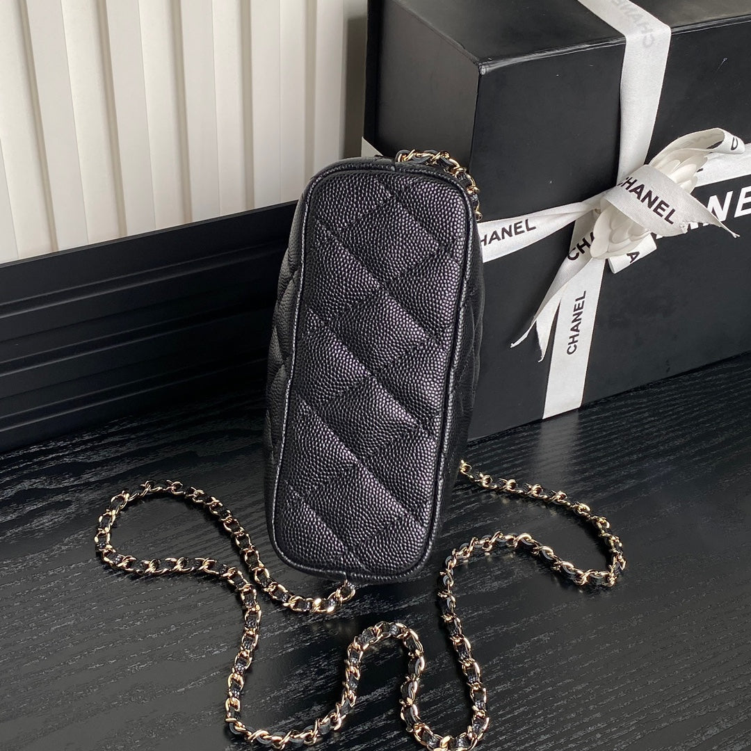 CHANEL 25C Hobo Bag 21.5cm Top Handle Black Grained Calfskin