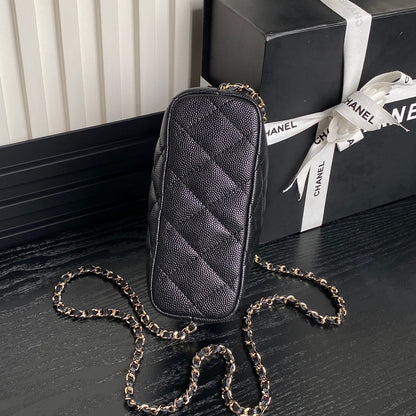 CHANEL 25C Hobo Bag 21.5cm Top Handle Black Grained Calfskin