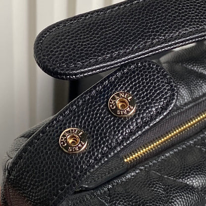 CHANEL 25C Hobo Bag 21.5cm Top Handle Black Grained Calfskin