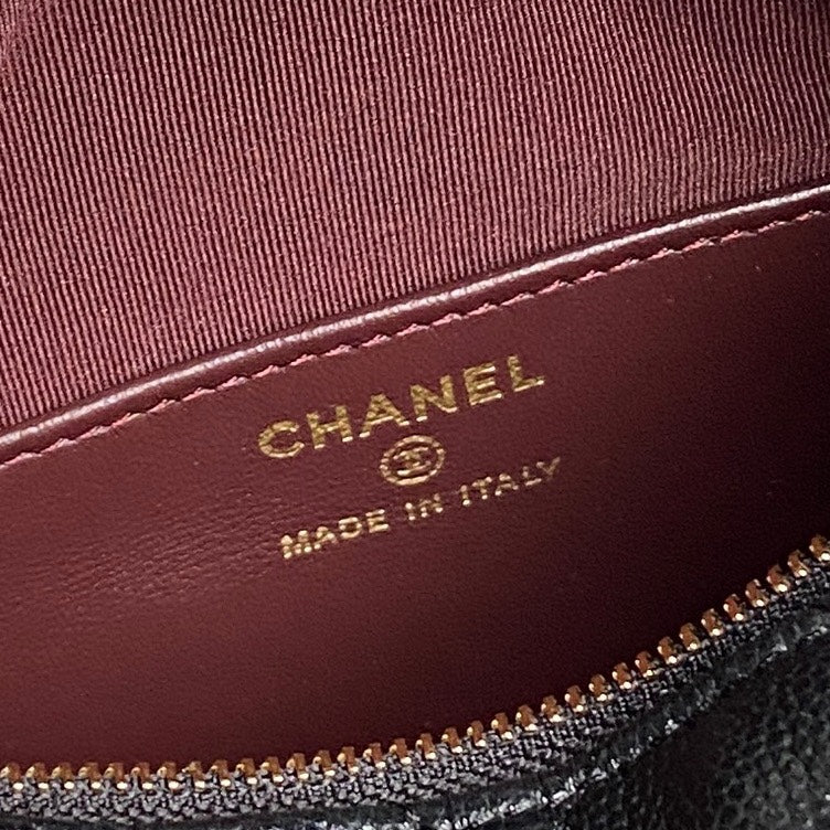 CHANEL 25C Hobo Bag 21.5cm Top Handle Black Grained Calfskin