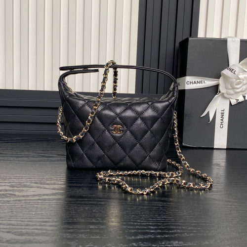 CHANEL 25C Hobo Bag 21.5cm Top Handle Black Grained Calfskin