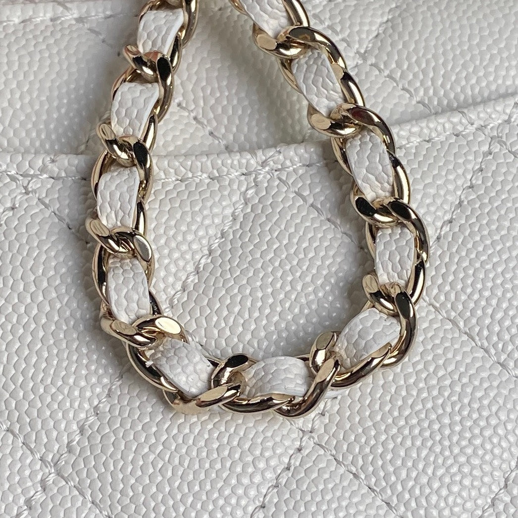 CHANEL 24K Coco Handle Nano 14.5cm White Grained Calfskin Gold Hardware