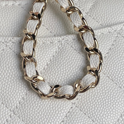 CHANEL 24K Coco Handle Nano 14.5cm White Grained Calfskin Gold Hardware