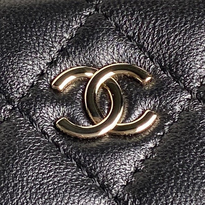 CHANEL 25C Clutch With Strap 21cm Black Calfskin