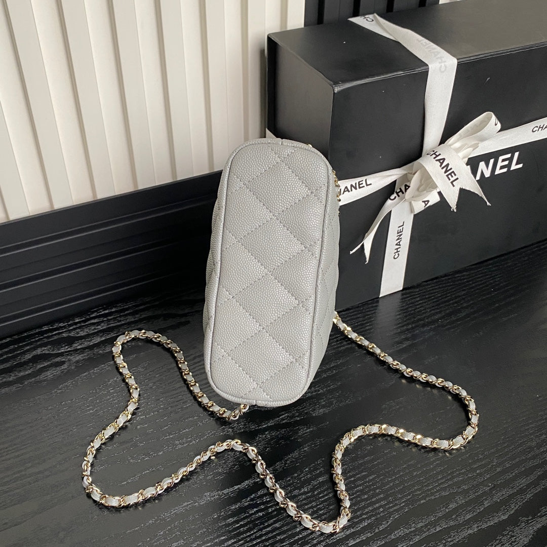CHANEL 25C Hobo Bag 21.5cm Top Handle Grey Grained Calfskin