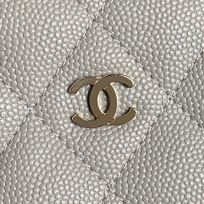 CHANEL 25C Hobo Bag 21.5cm Top Handle Grey Grained Calfskin
