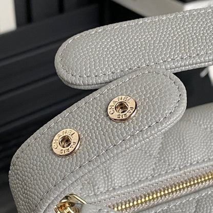 CHANEL 25C Hobo Bag 21.5cm Top Handle Grey Grained Calfskin