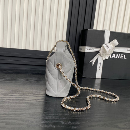 CHANEL 25C Hobo Bag 21.5cm Top Handle Grey Grained Calfskin
