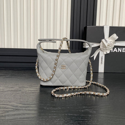 CHANEL 25C Hobo Bag 21.5cm Top Handle Grey Grained Calfskin