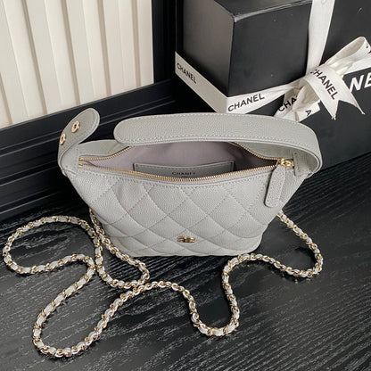 CHANEL 25C Hobo Bag 21.5cm Top Handle Grey Grained Calfskin