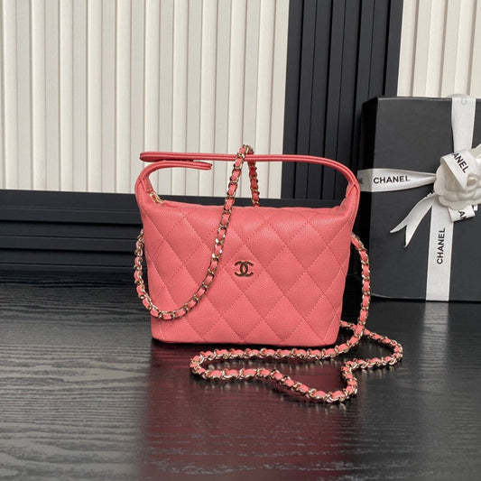 CHANEL 25C Hobo Bag 21.5cm Top Handle Dark Pink Grained Calfskin