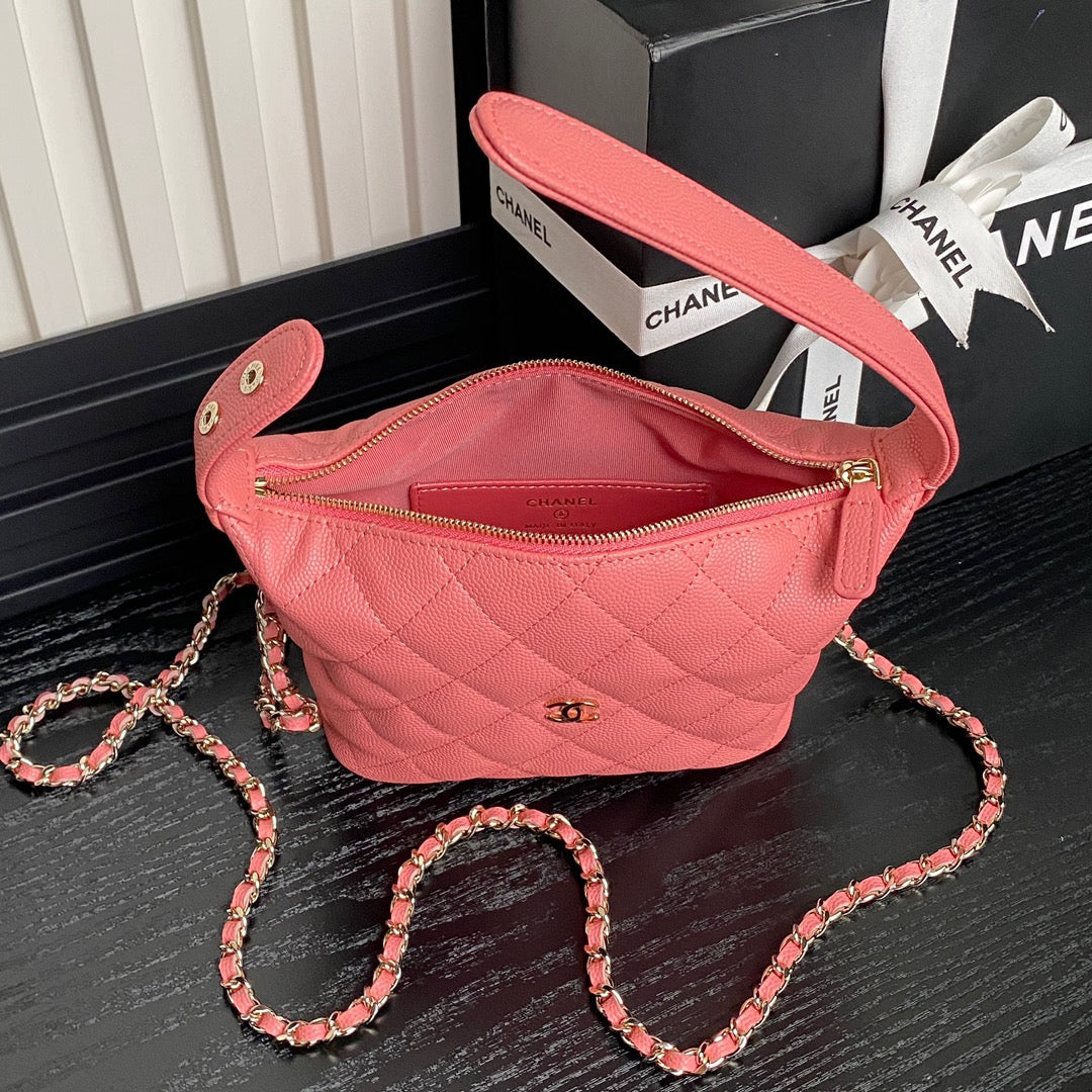 CHANEL 25C Hobo Bag 21.5cm Top Handle Dark Pink Grained Calfskin