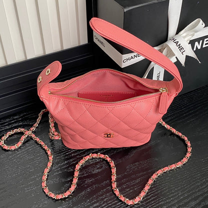 CHANEL 25C Hobo Bag 21.5cm Top Handle Dark Pink Grained Calfskin