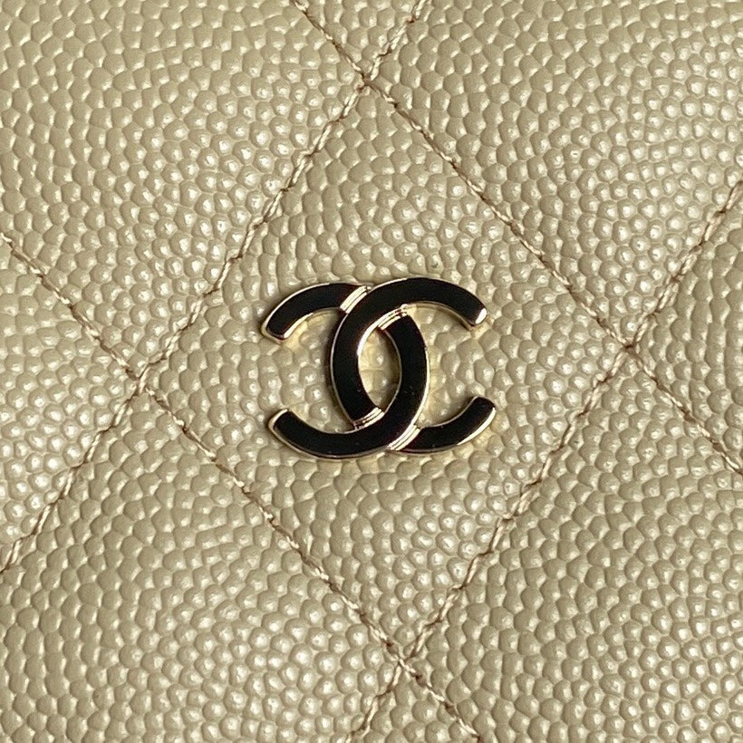 CHANEL 25C Hobo Bag 21.5cm Top Handle Beige Grained Calfskin