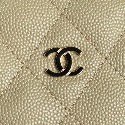 CHANEL 25C Hobo Bag 21.5cm Top Handle Beige Grained Calfskin