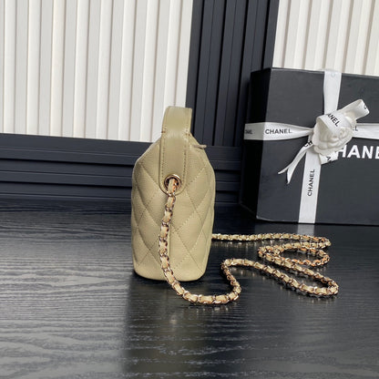 CHANEL 25C Hobo Bag 21.5cm Top Handle Beige Grained Calfskin