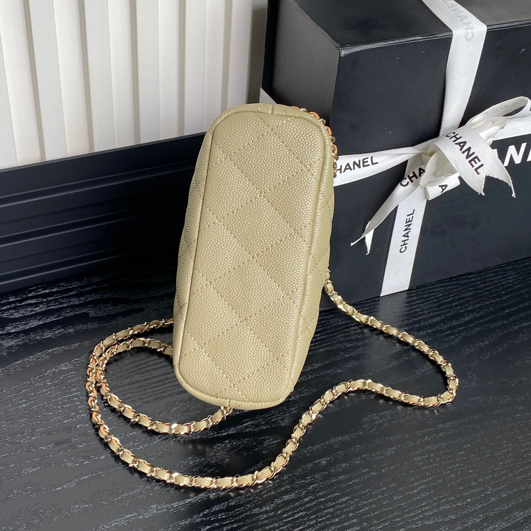 CHANEL 25C Hobo Bag 21.5cm Top Handle Beige Grained Calfskin