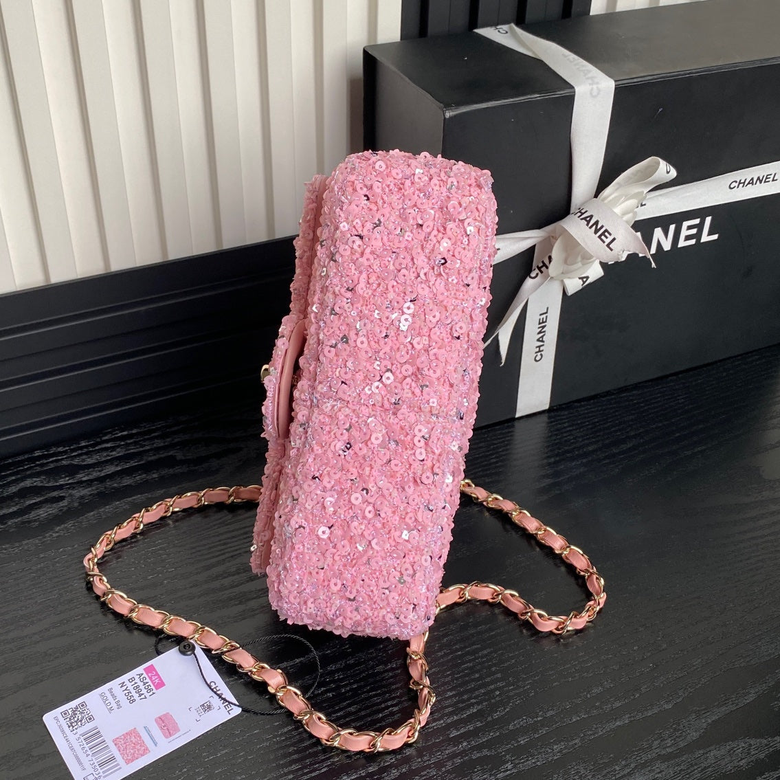 CHANEL 24K Flap Bag 20cm Pink Sequin