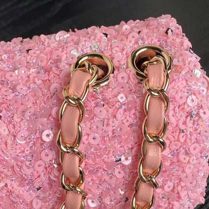 CHANEL 24K Flap Bag 20cm Pink Sequin