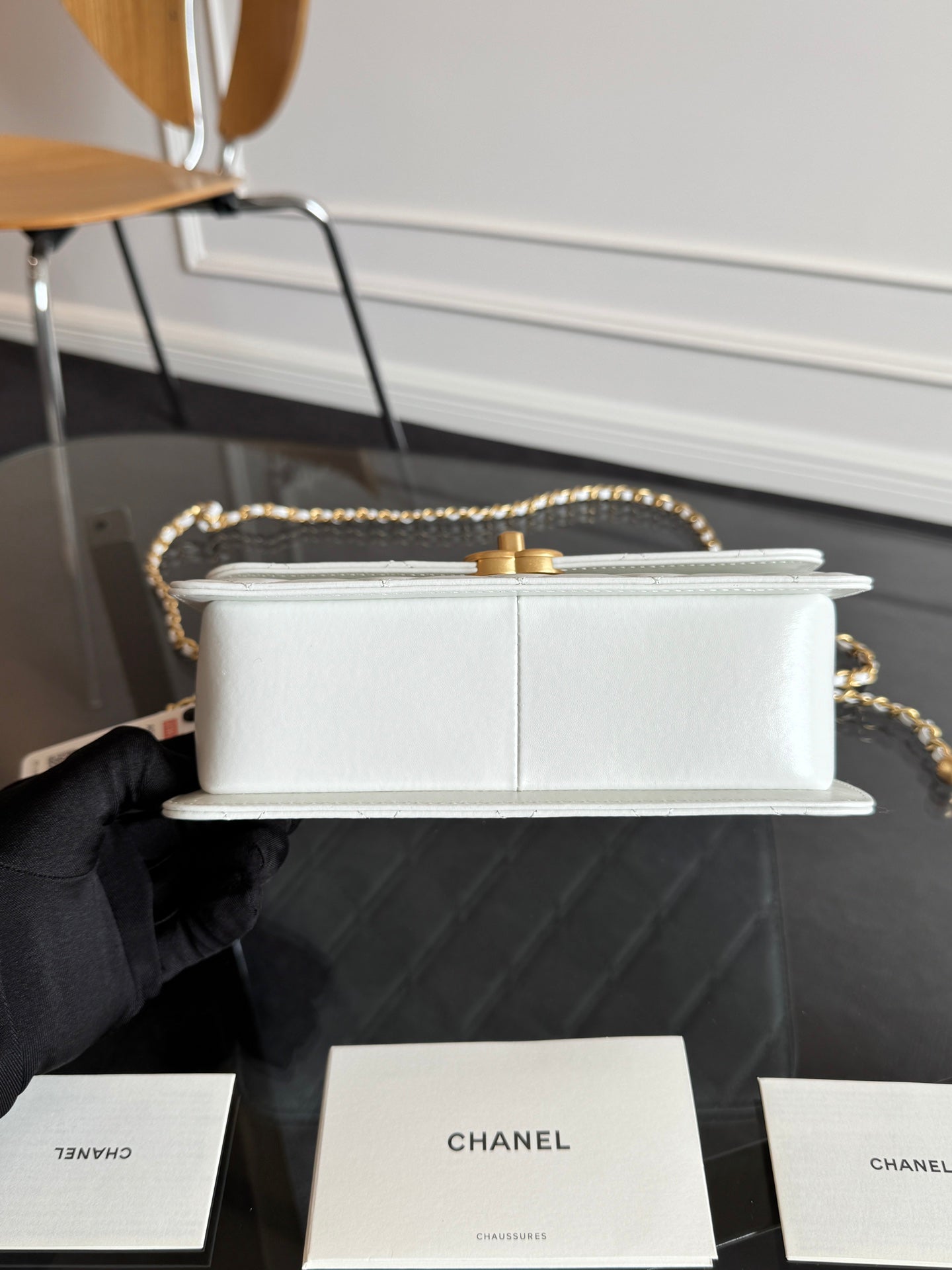 CHANEL Mini Flap 22cm White Lambskin Gold Hardware