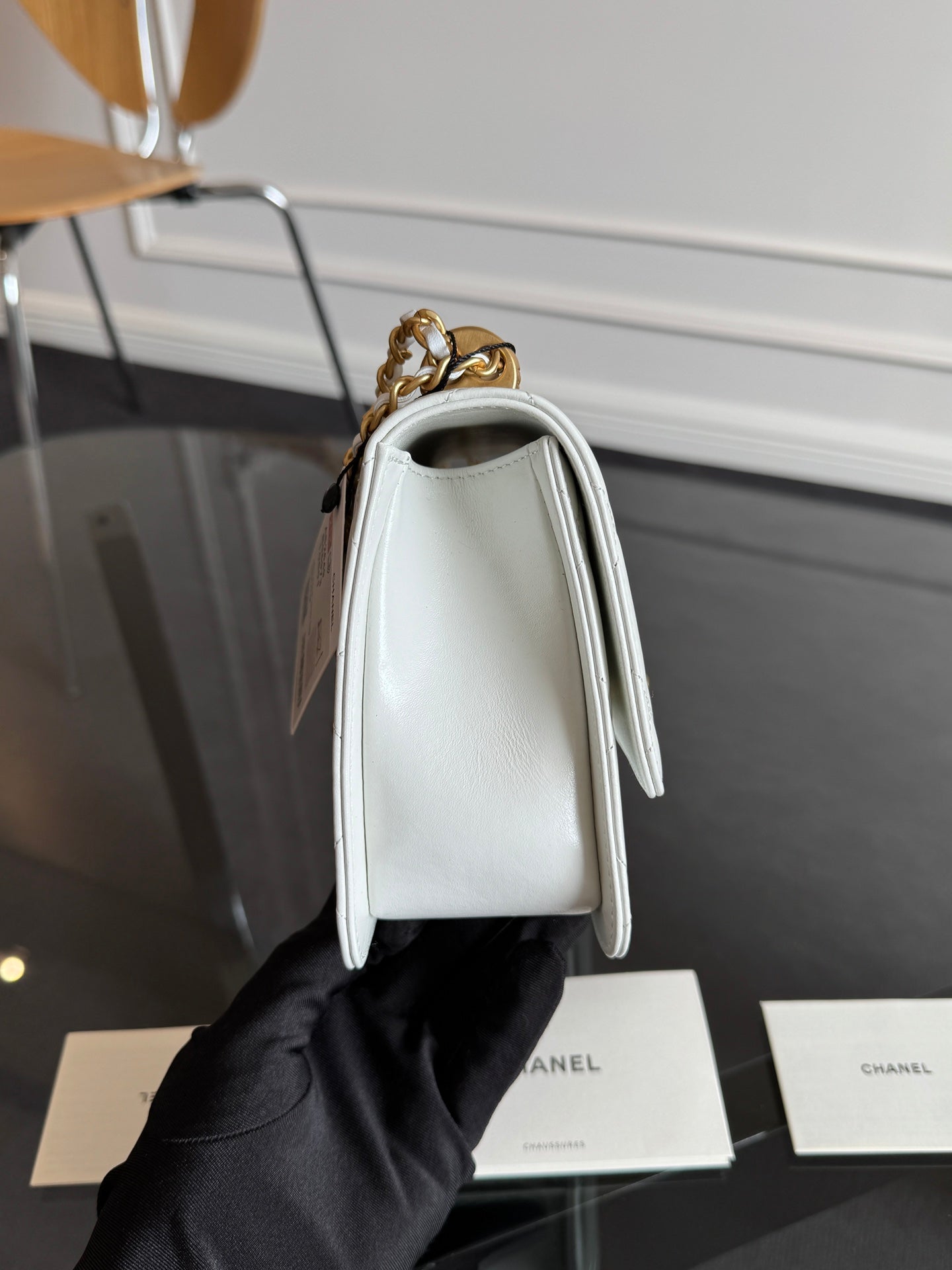 CHANEL Mini Flap 22cm White Lambskin Gold Hardware