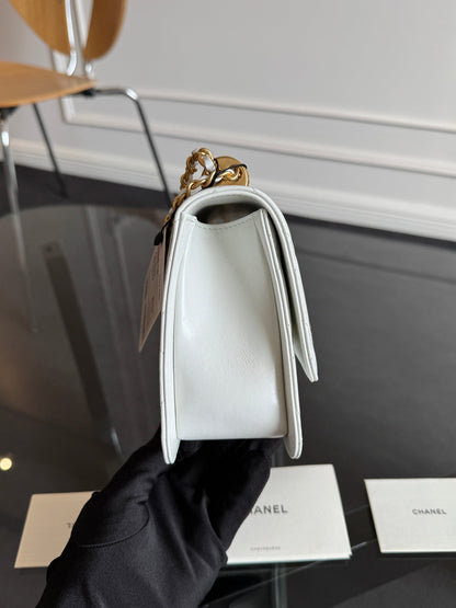 CHANEL Mini Flap 22cm White Lambskin Gold Hardware