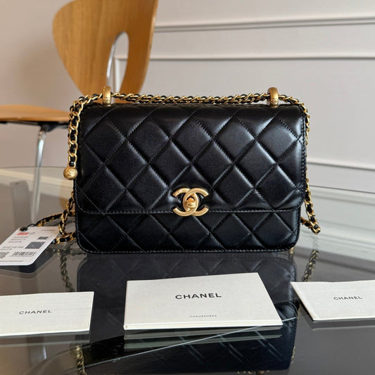 CHANEL Mini Flap 22cm Black Lambskin Gold Hardware