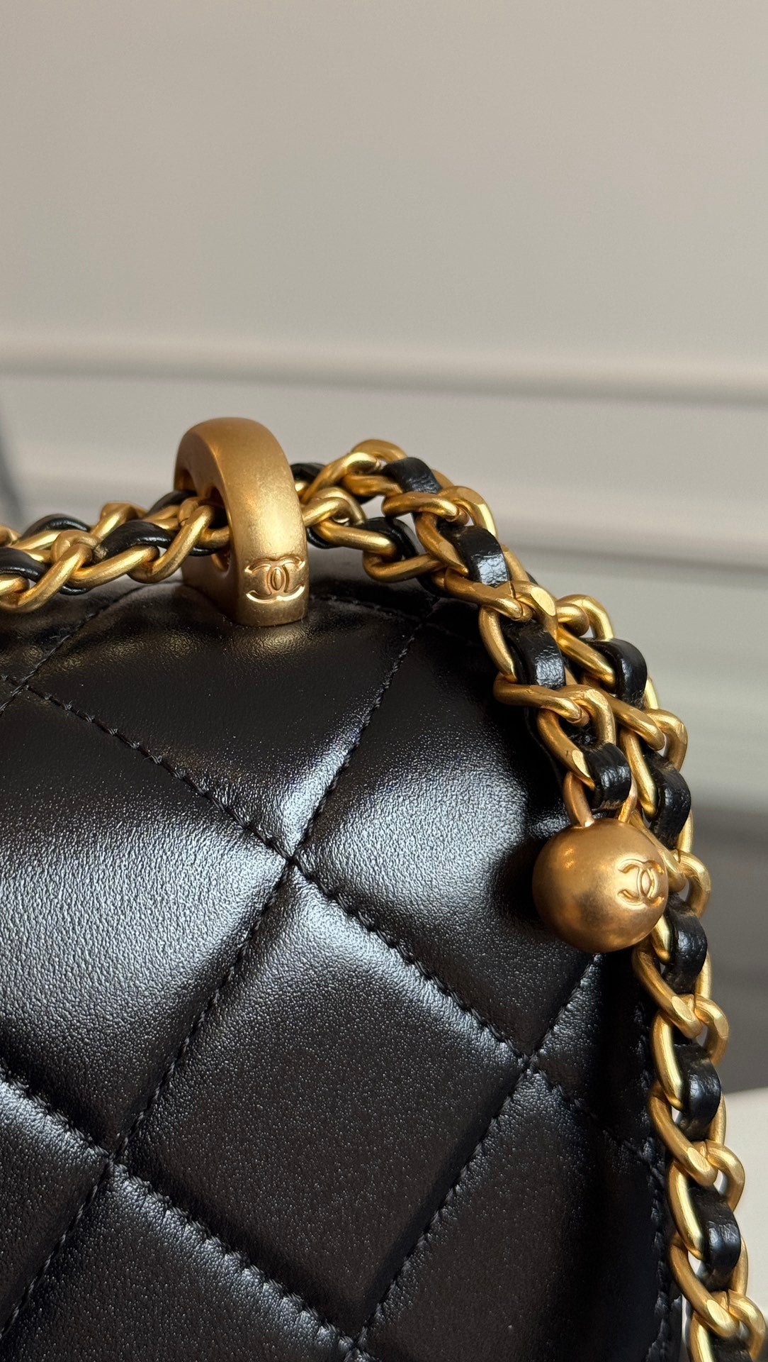 CHANEL Mini Flap 19cm Black Lambskin Gold Hardware