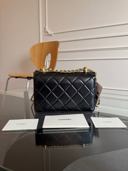 CHANEL Mini Flap 19cm Black Lambskin Gold Hardware