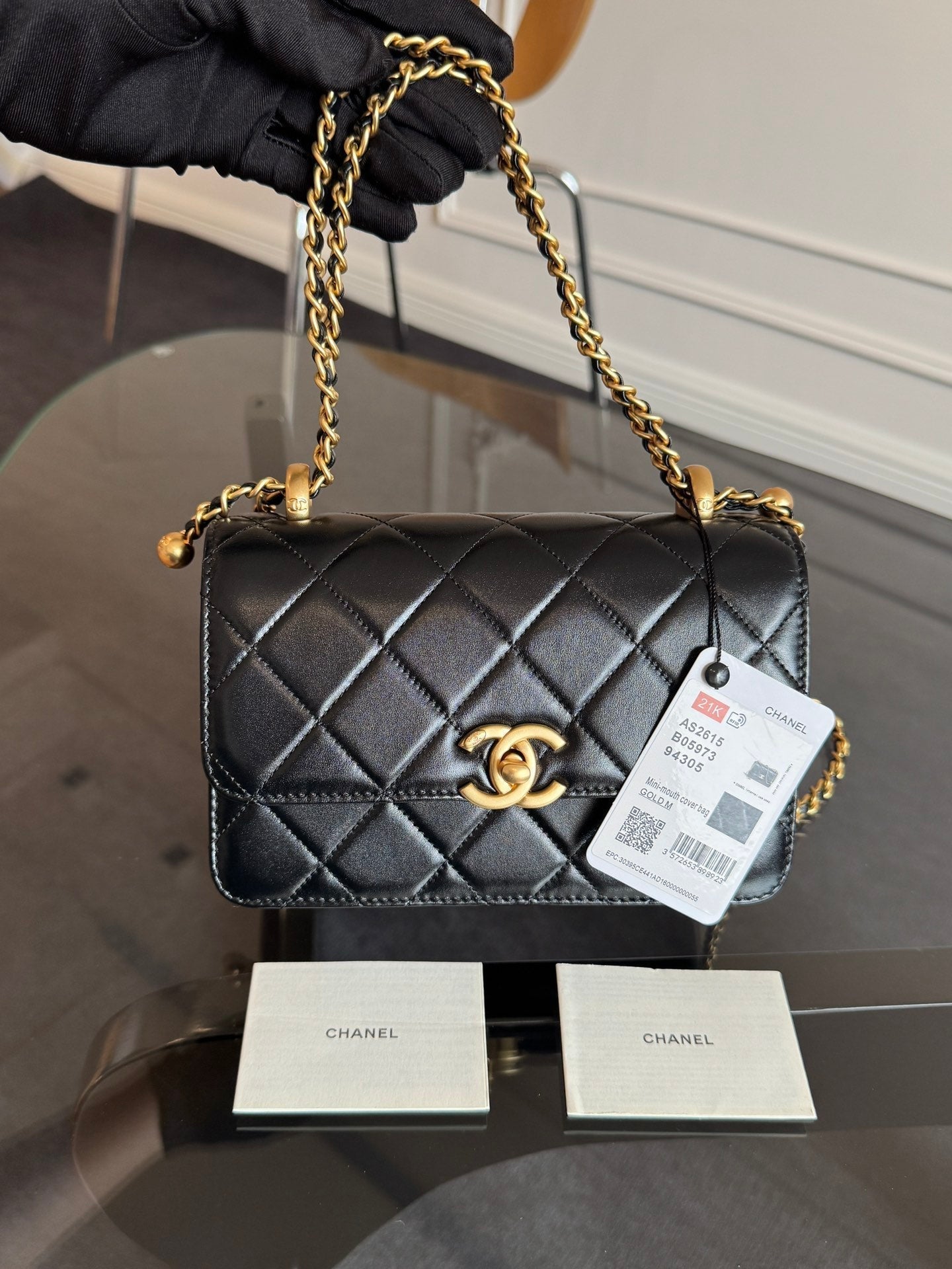 CHANEL Mini Flap 19cm Black Lambskin Gold Hardware