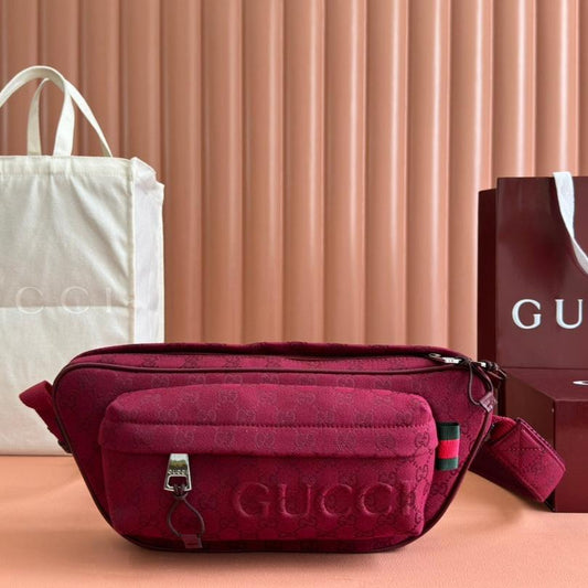 Gucci BELT BAG 34 IN CURRANT RED MONOGRAM CANVAS