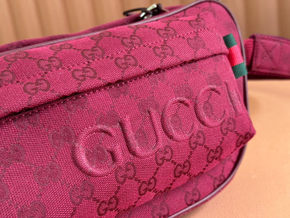 Gucci BELT BAG 34 IN CURRANT RED MONOGRAM CANVAS