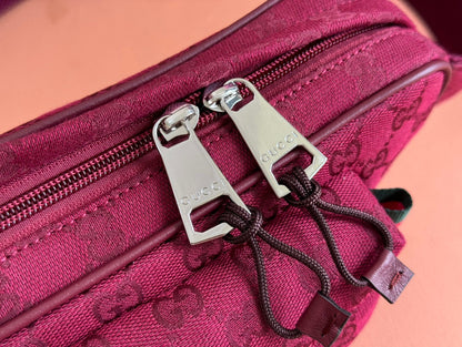 Gucci BELT BAG 34 IN CURRANT RED MONOGRAM CANVAS