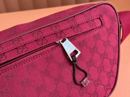 Gucci BELT BAG 34 IN CURRANT RED MONOGRAM CANVAS