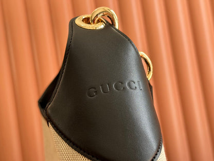 Gucci BODY MEDIUM SHOULDER BAD 49 IN NATURAL CANVAS AND BLACK CALFSKIN GOLD HARDWARE